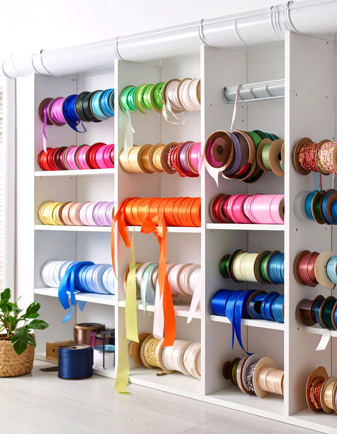 Ribbon Storage Industrial Rain Gutter Wall System - 20 Ribbon Storage Ideas