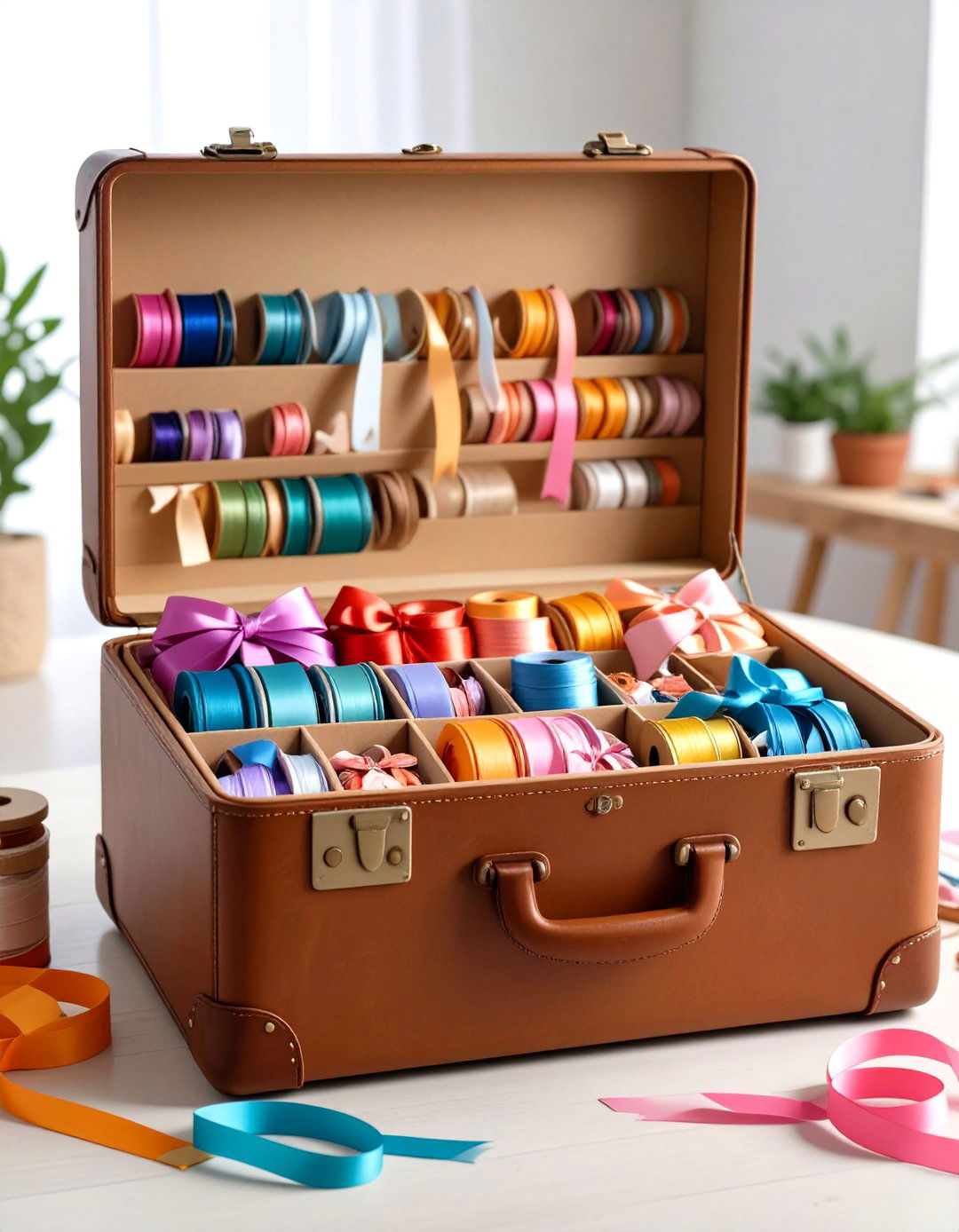 Ribbon Storage Vintage Suitcase Rolling Station - 20 Ribbon Storage Ideas