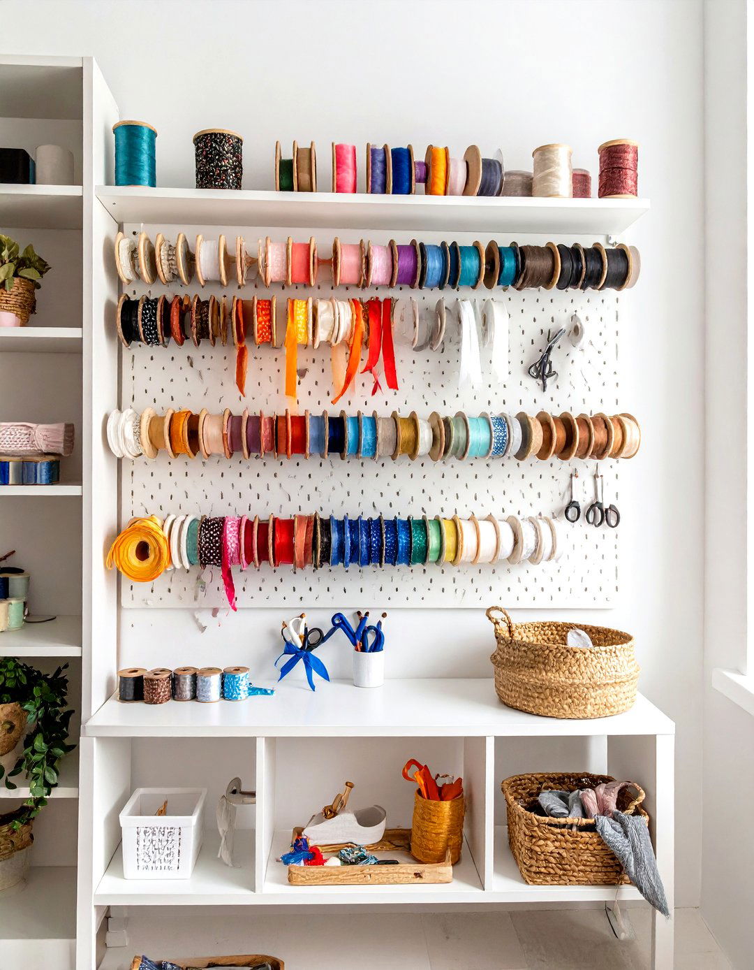 Ribbon Storage Wall Mounted Pegboard Display System - 20 Ribbon Storage Ideas