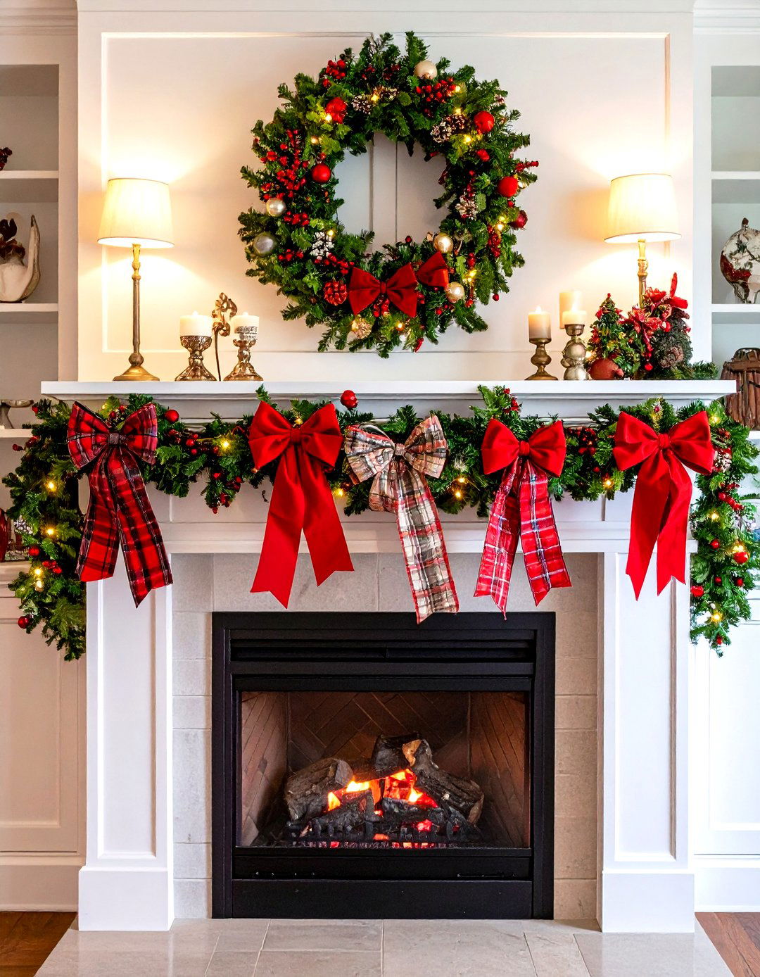 Ribbon and Bow Accent Mantel Garland - 20 Mantel Garland Ideas