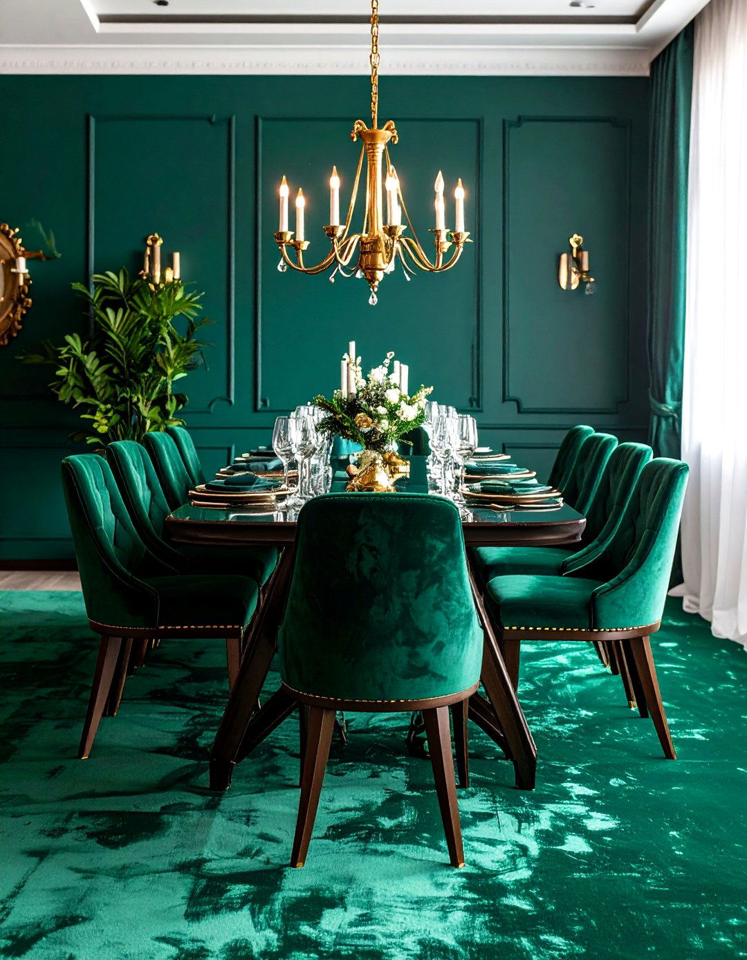 Rich Emerald Green Carpeted Dining Room for Dramatic Elegance - 20 Carpeted Dining Room Ideas