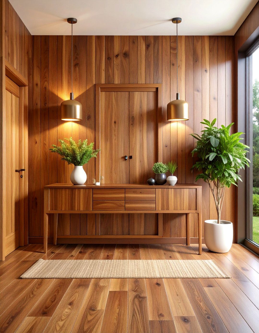 Rich Wood Tone Modern Entryway - 20 Modern Entryway Ideas