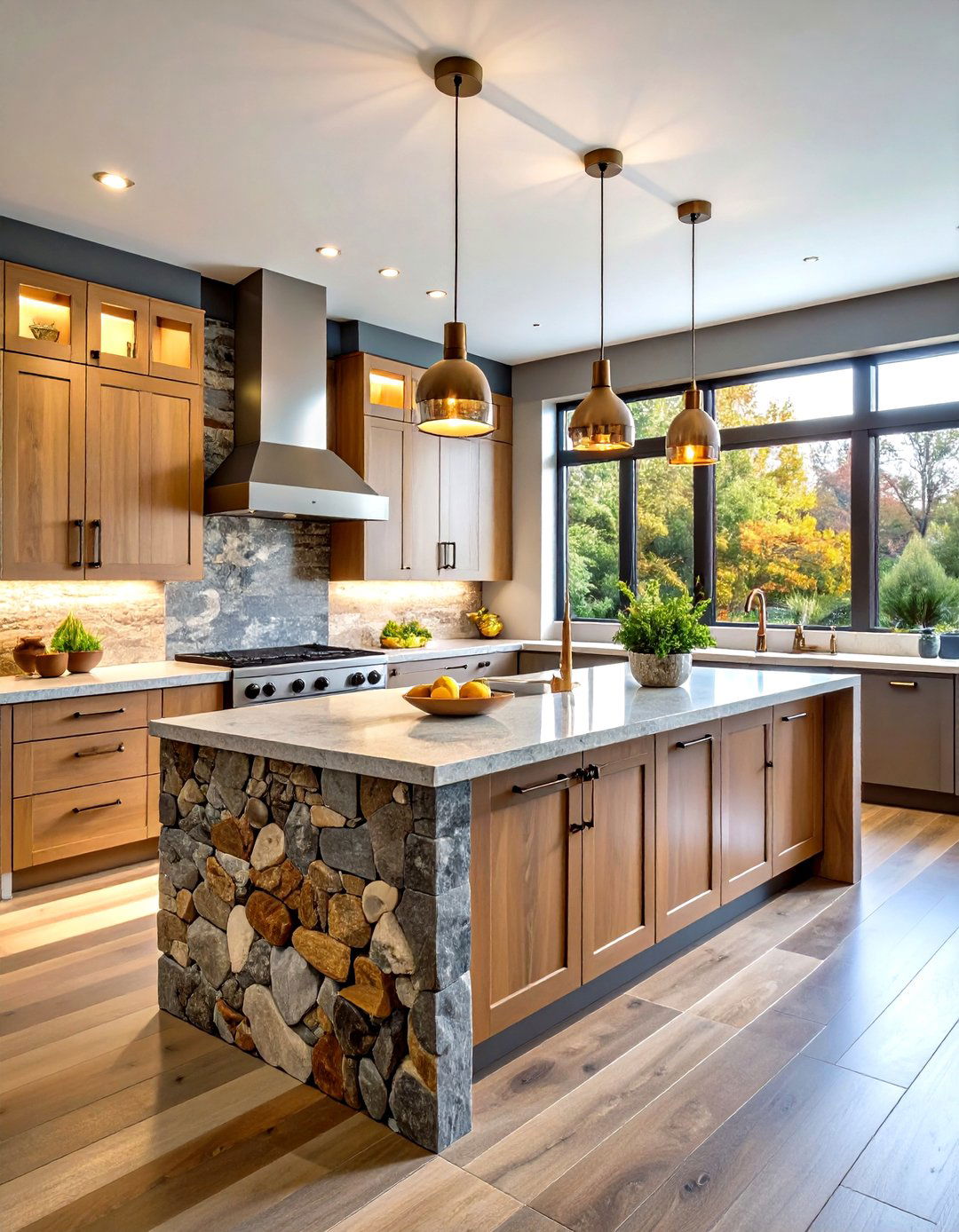 River Rock Accent Rustic Backsplash - 20 Rustic Backsplash Ideas