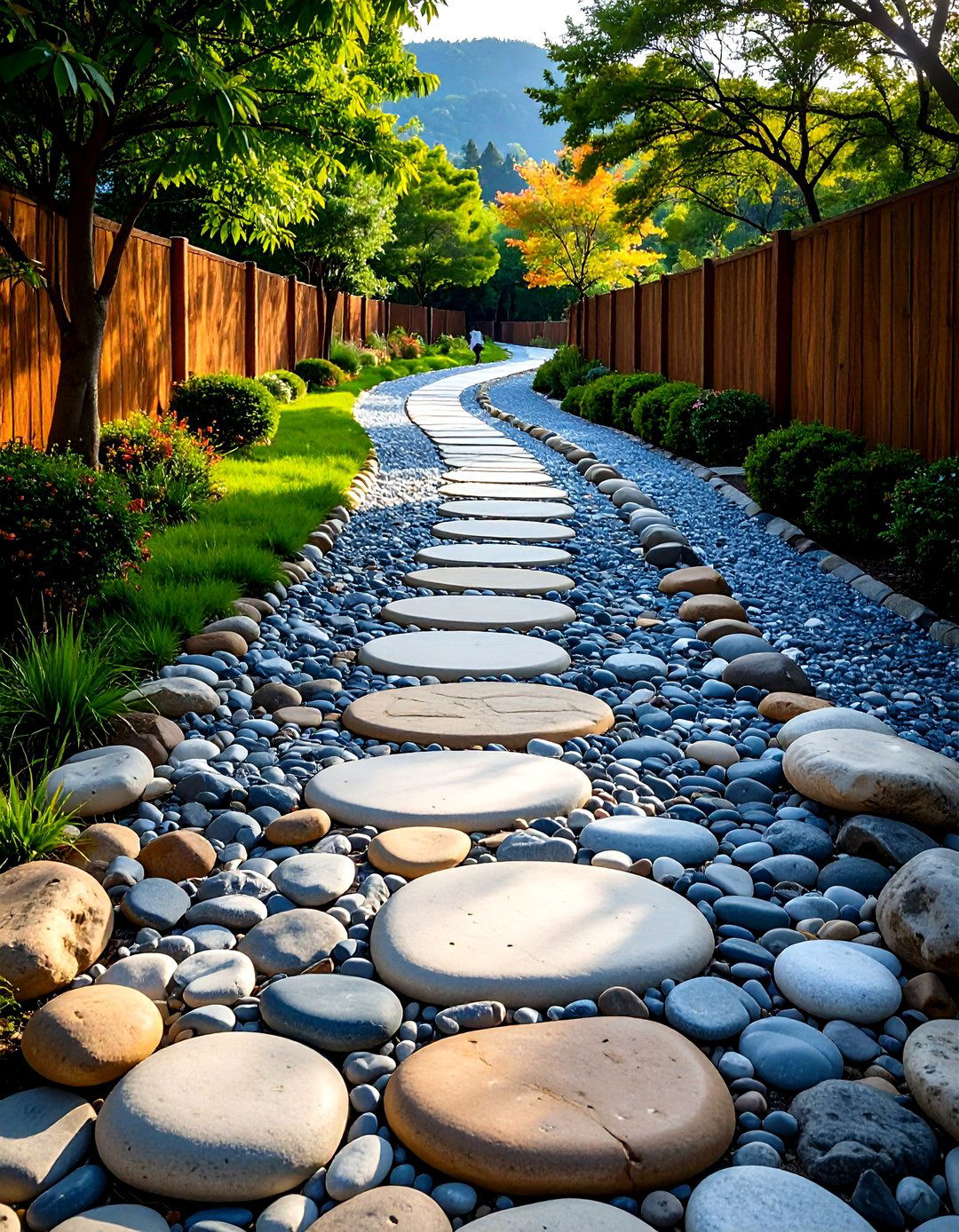 River Rock Border Path - 20 Stone Walkway Ideas