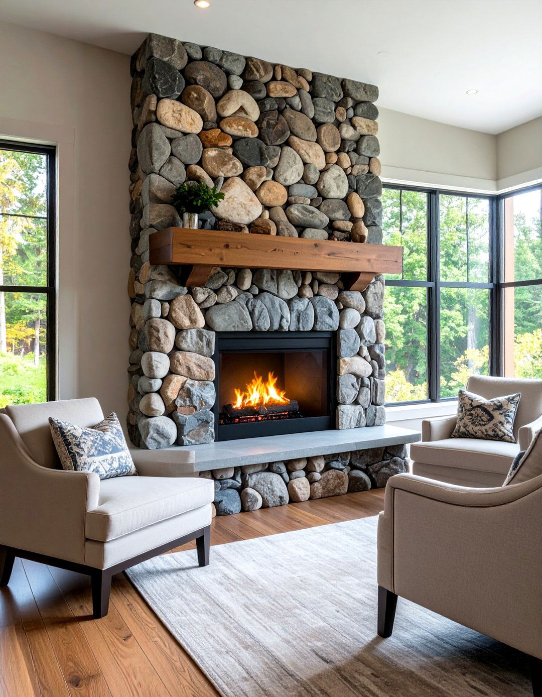 River Rock Cabin Fireplace Surround - 20 Cabin Fireplace Ideas