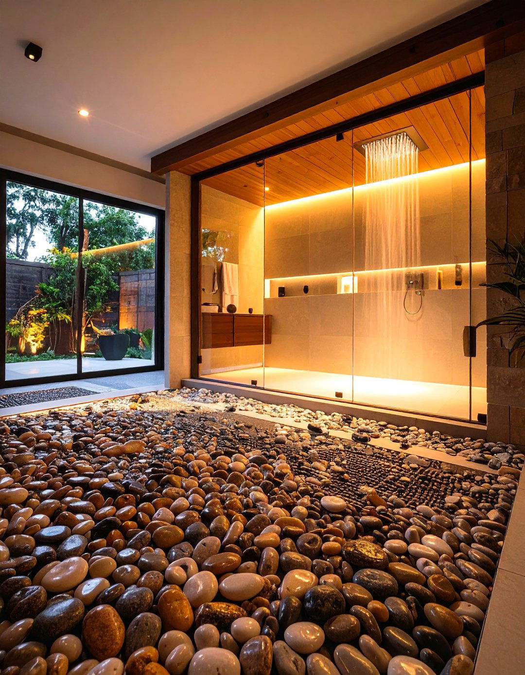 River Rock Pebble Floor - 20 Stone Shower Design Ideas