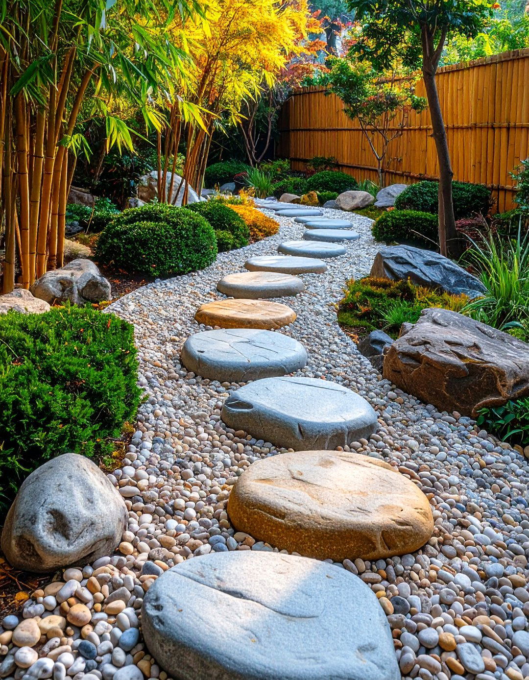 River Rock Walkway with Zen Garden Design Elements - 20 Rock Walkway Ideas