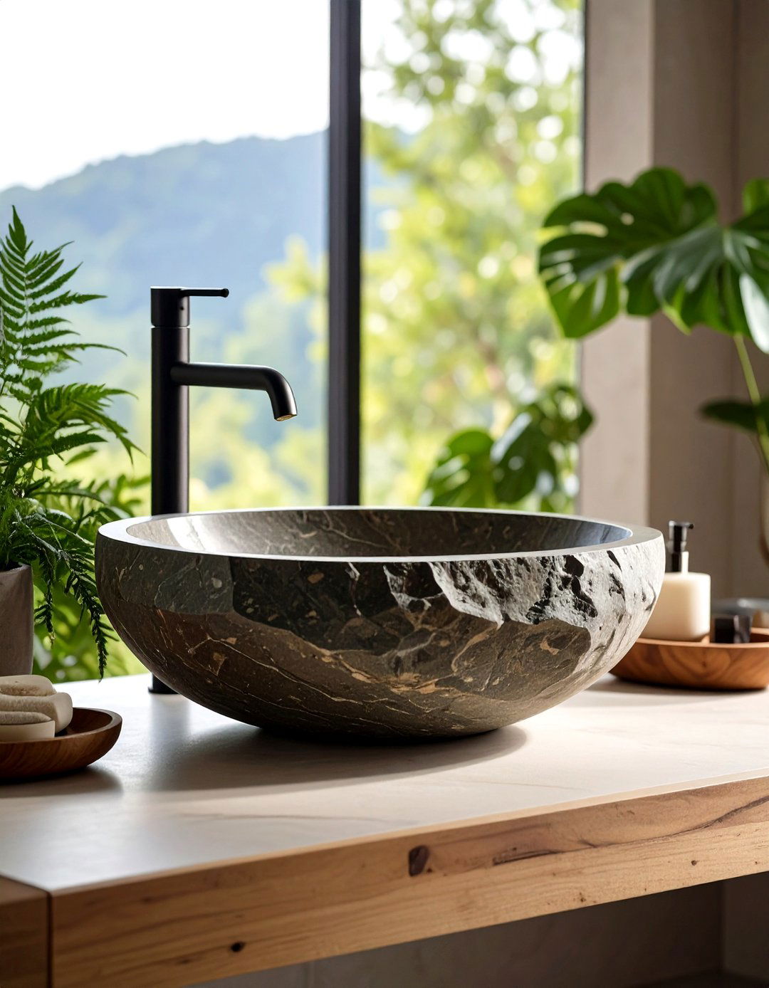 River Stone Vessel Sink Celebrates Raw Geology - 20 Earthy Bathroom Ideas