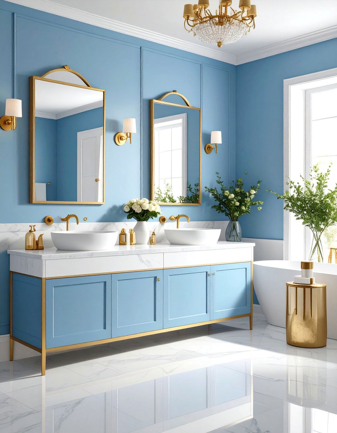 Robins Egg Blue Powder Room with Gold Accents - 20 blue powder room ideas