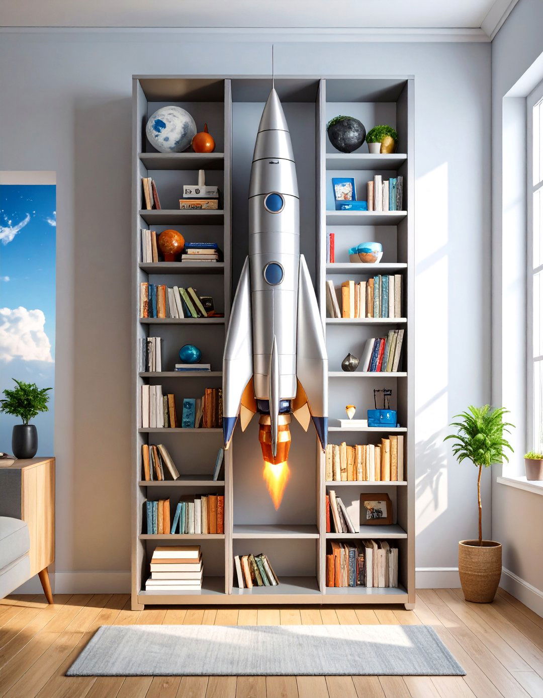 Rocket Shaped Bookshelves - 20 Space-themed Room Ideas