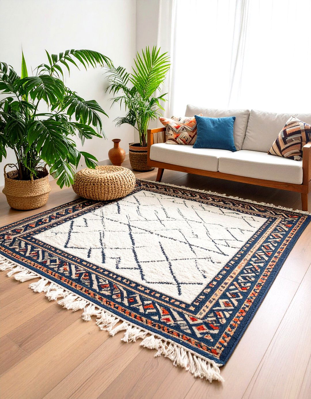 Roll Out a Beni Ourain RugThen Layer Another - 20 Bohemian Moroccan Living Room Ideas