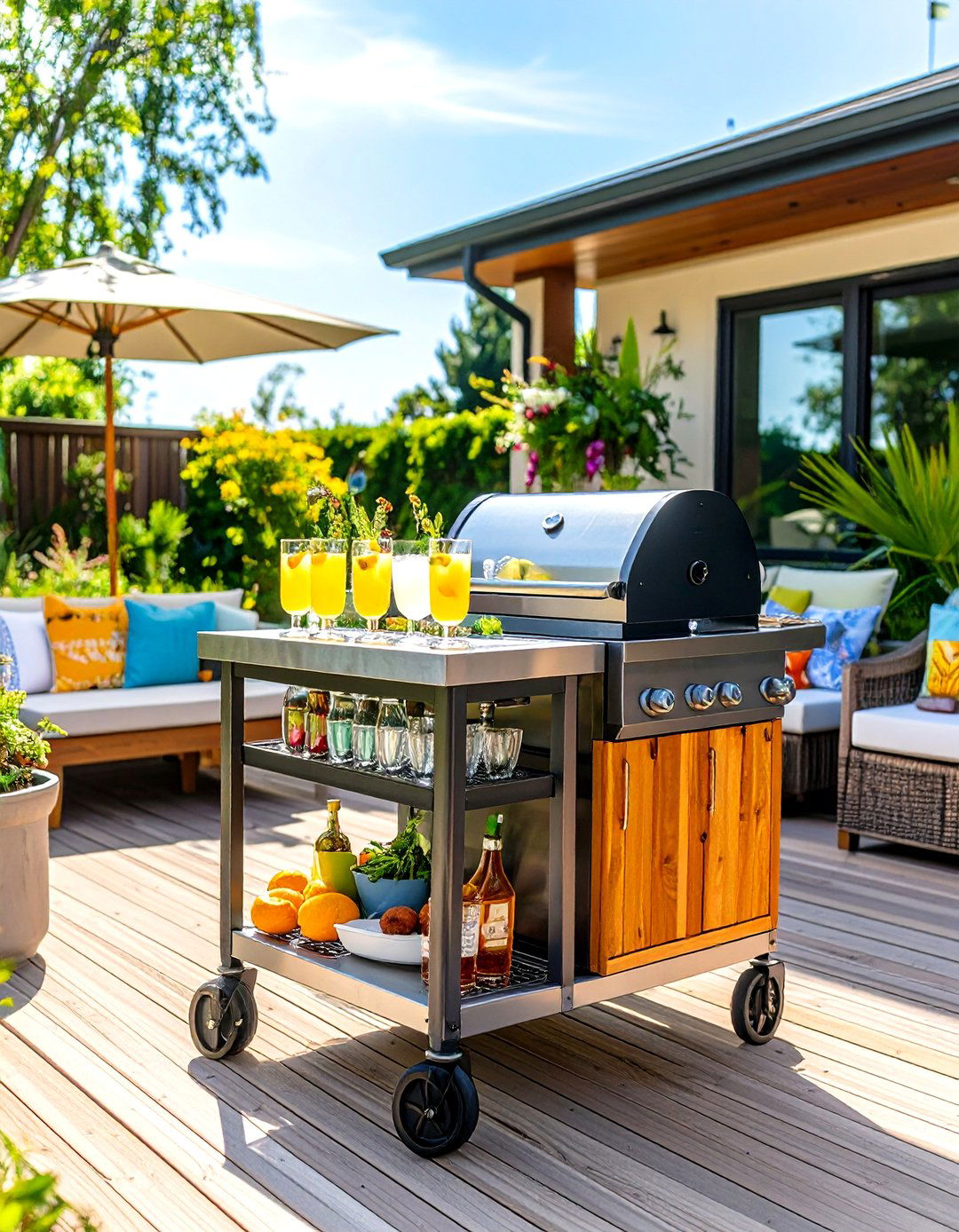 Rolling Bar Cart for Easy Deck Entertaining - 20 Deck Decorating Ideas