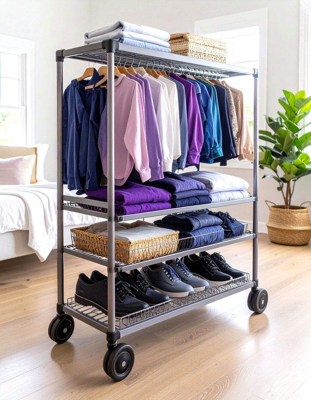 Rolling Cart Clothes Storage on Wheels - 20 Clothes Storage Ideas