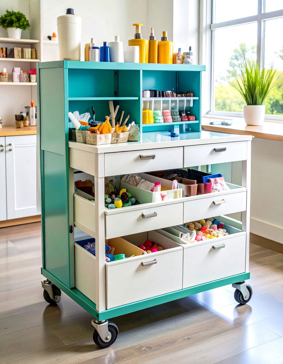 Rolling Cart Workstation - 20 Craft Room Organization Ideas