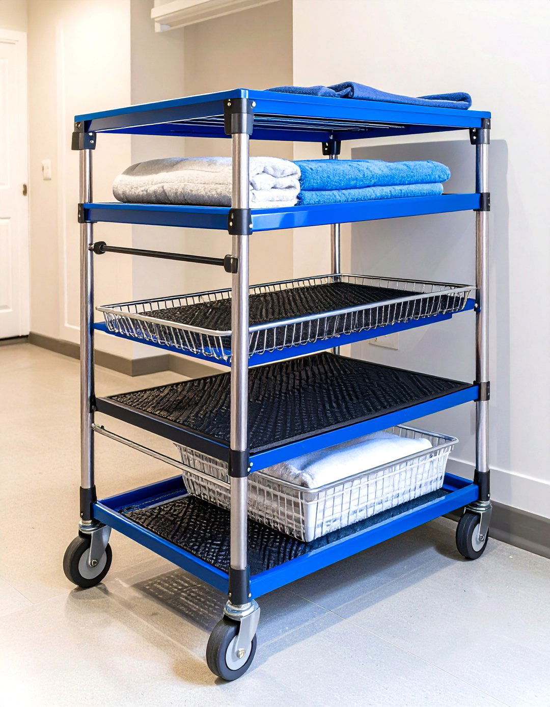 Rolling Carts Add Flexibility to Garage Laundry Workflow - 20 Garage Laundry Room Ideas