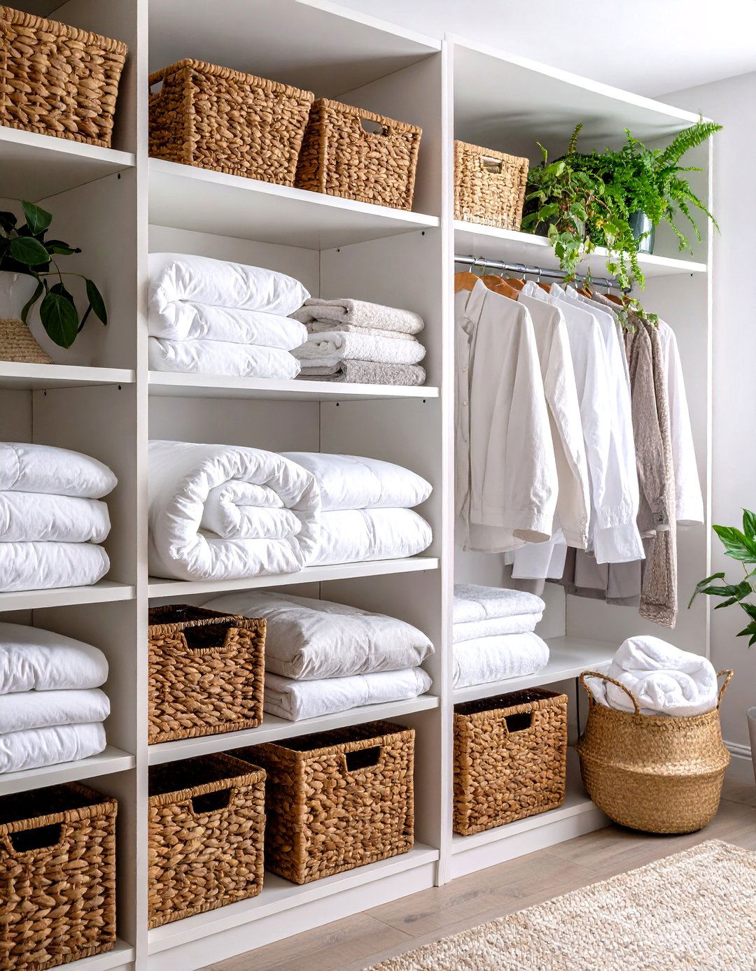 Rolling Comforter Storage in Linen Closets - 20 Comforter Storage Ideas