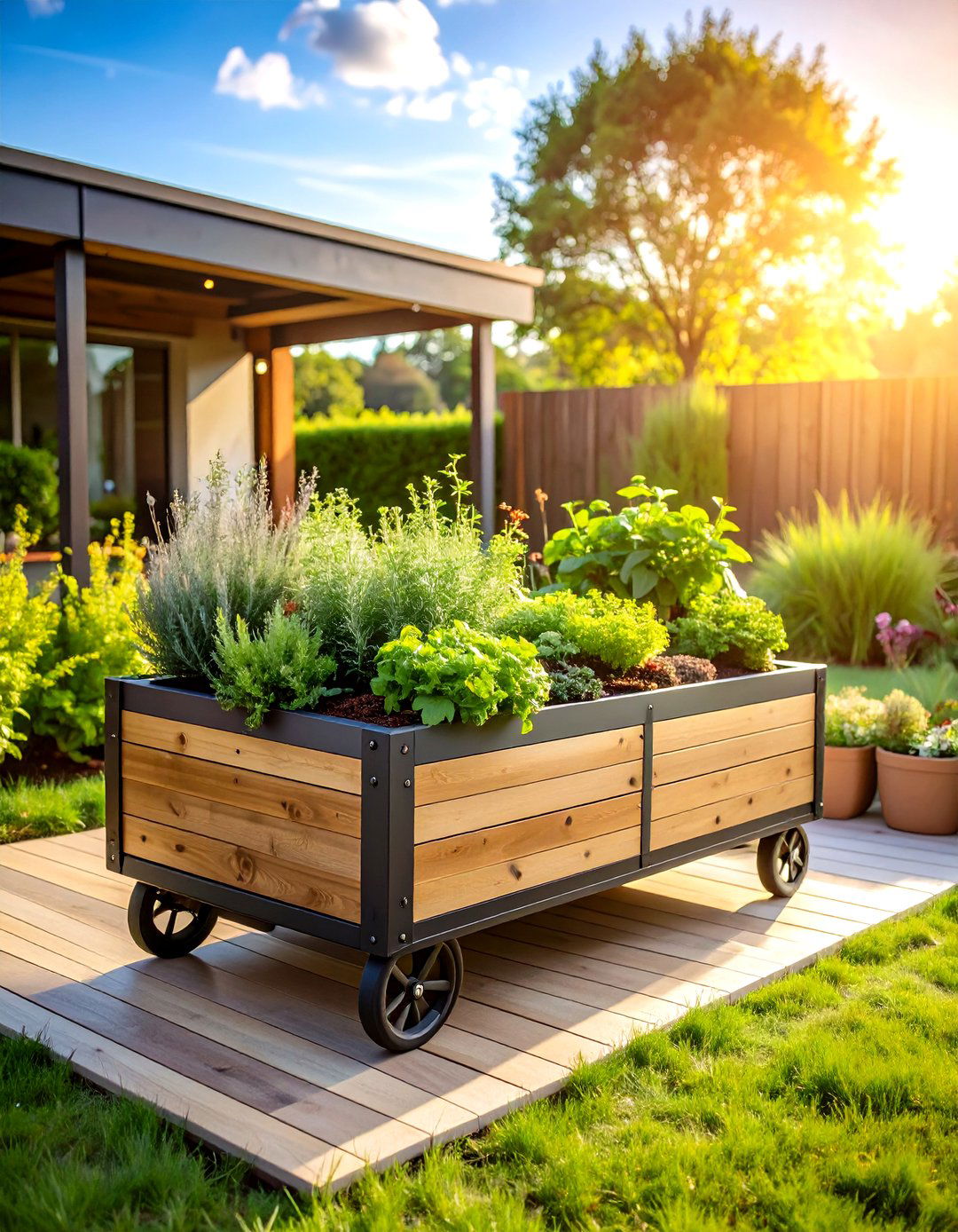 Rolling Container Herb Garden Station - 20 Herb Garden Ideas