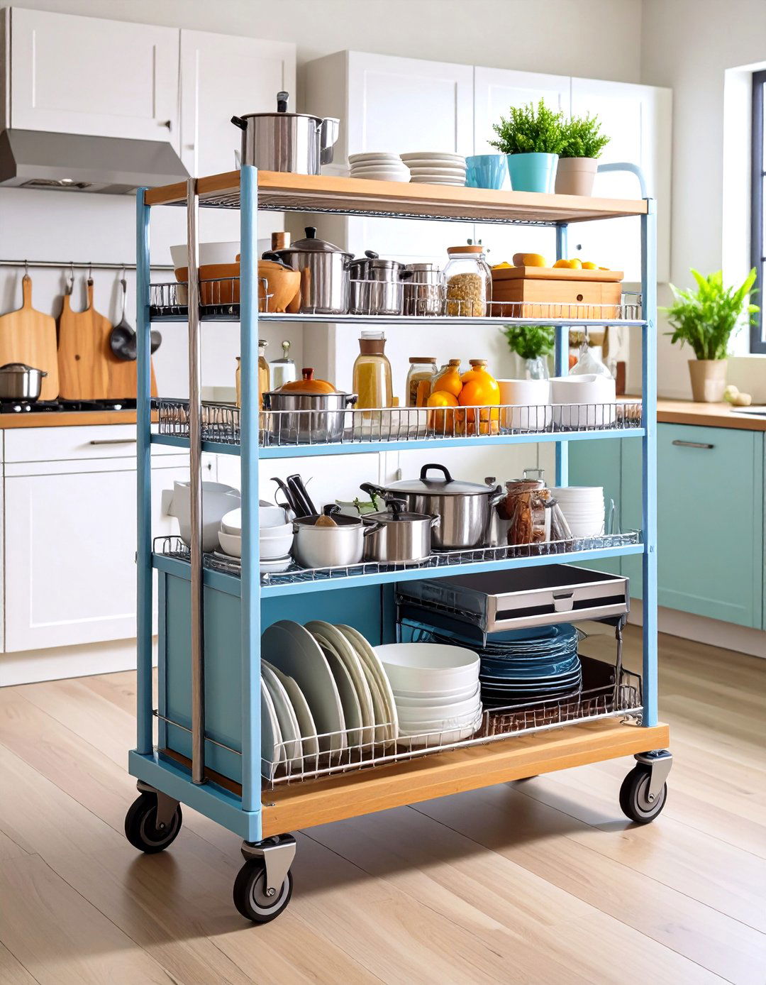 Rolling Kitchen Cart Pots and Pans Storage - 20 Pots and Pans Storage Ideas