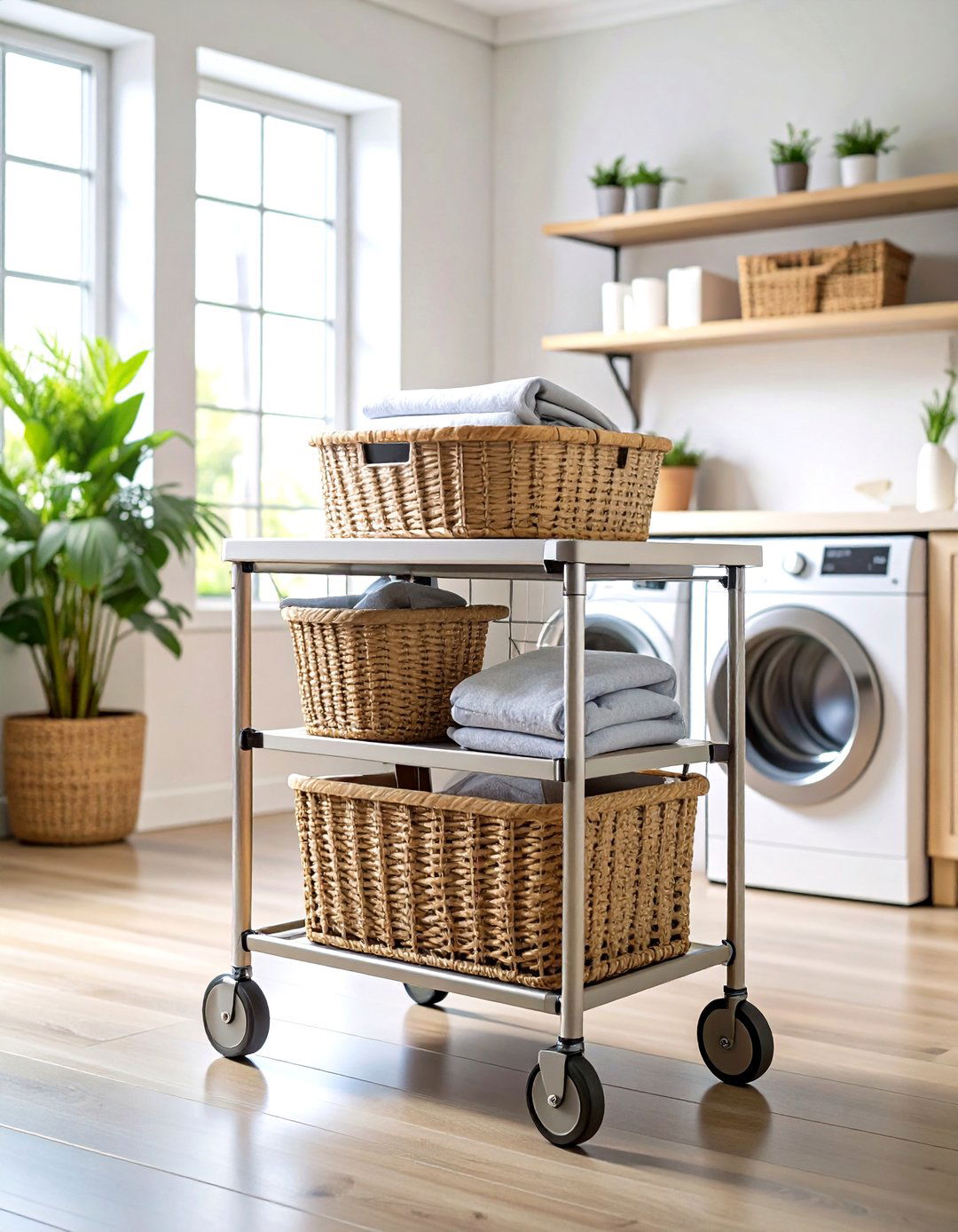 Rolling Laundry Cart with Hanging Bar Configuration - 20 Laundry Basket Storage Ideas