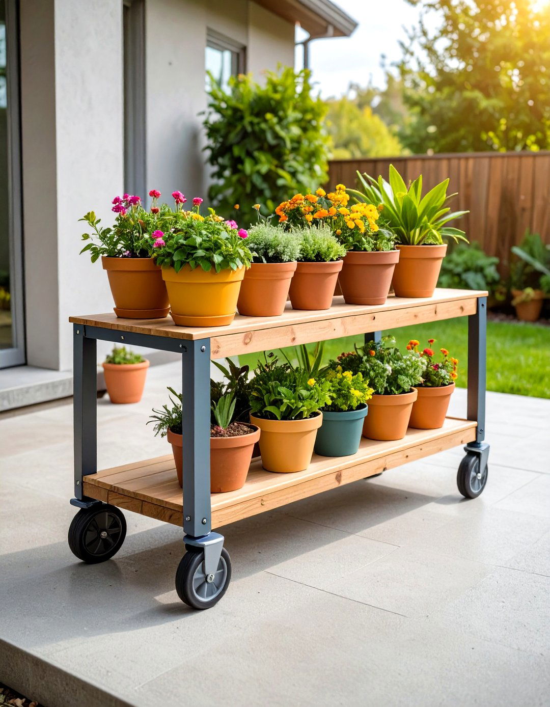 Rolling Outdoor Plant Stand with Locking Casters - 20 Outdoor Plant Stand Ideas