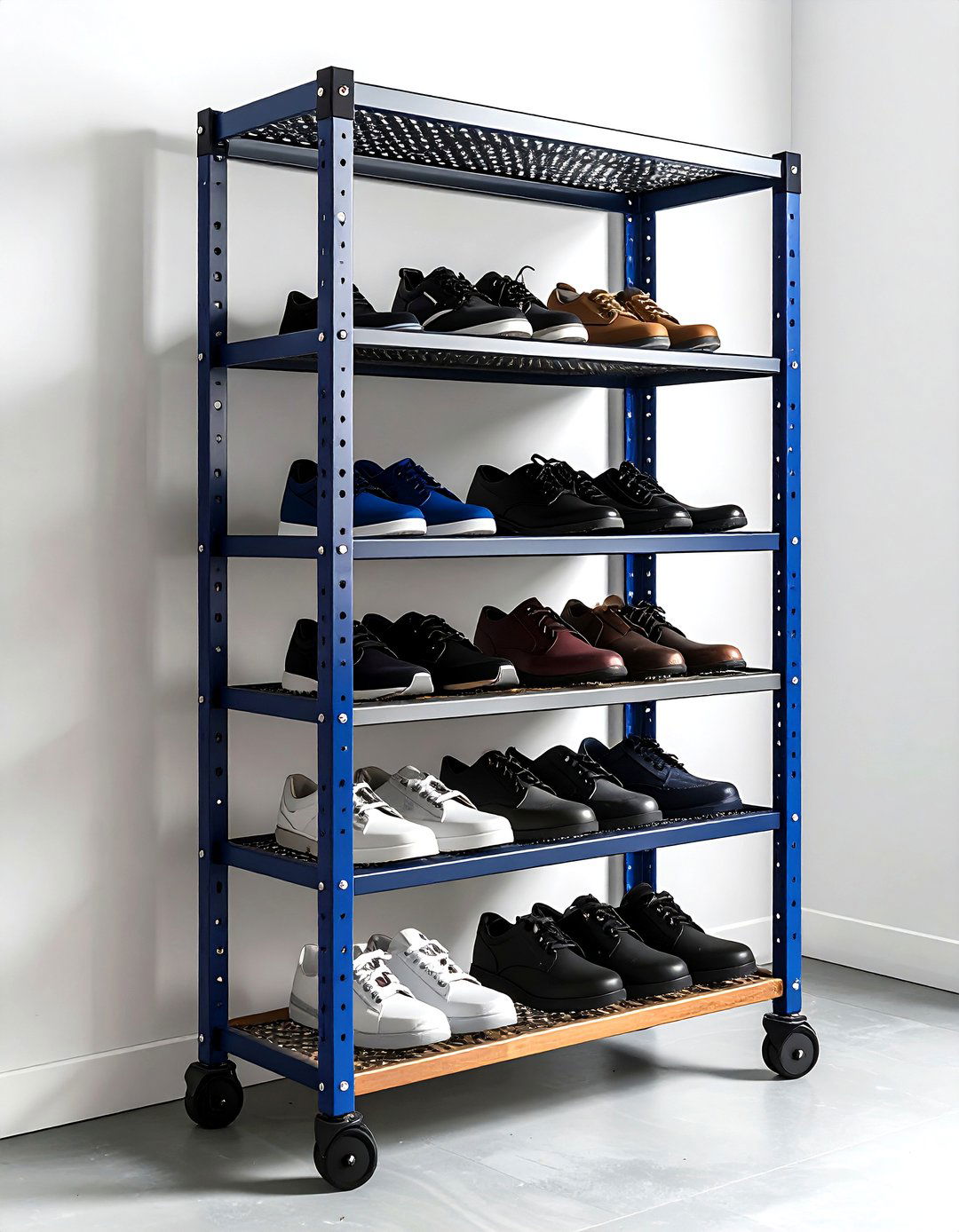 Rolling Pair Tower Rack Brings Order to Spare Corners - 20 Garage Shoe Storage Ideas