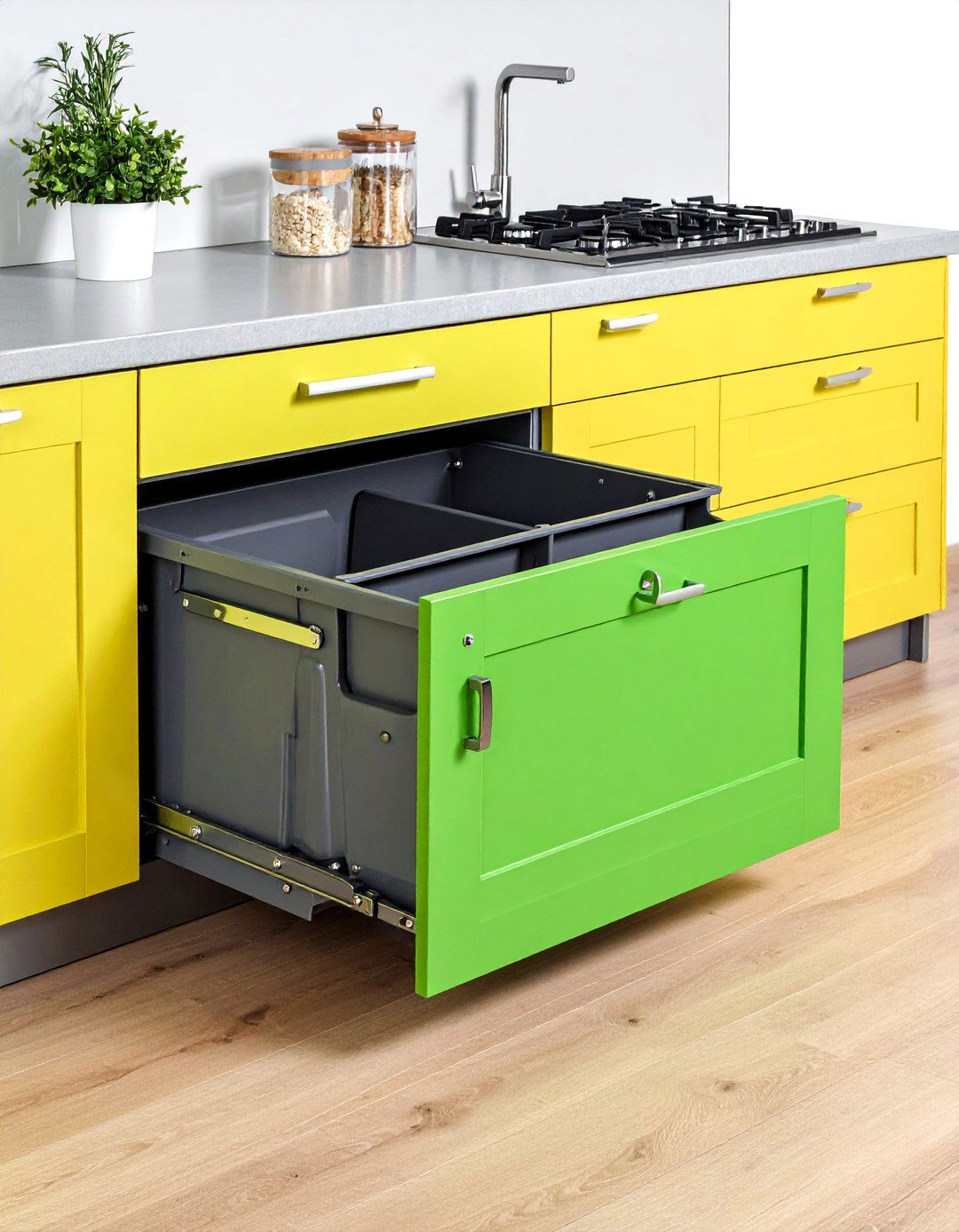 Rolling Pull Out Track Keeps Bins Tidy - 20 Garbage Can Storage Ideas