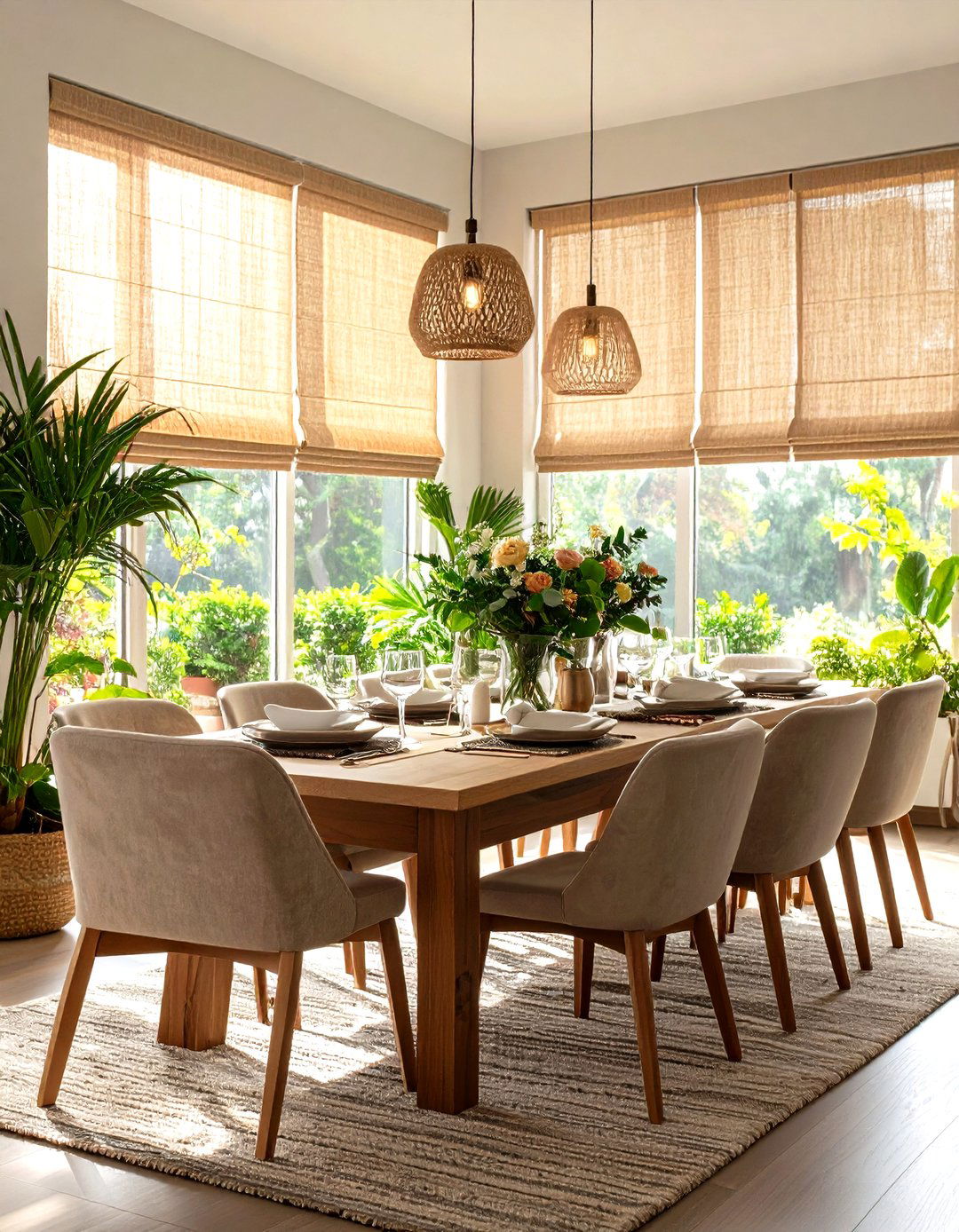 Roman Shades with Side Dining Room Panels - 20 Dining Room Curtain Ideas