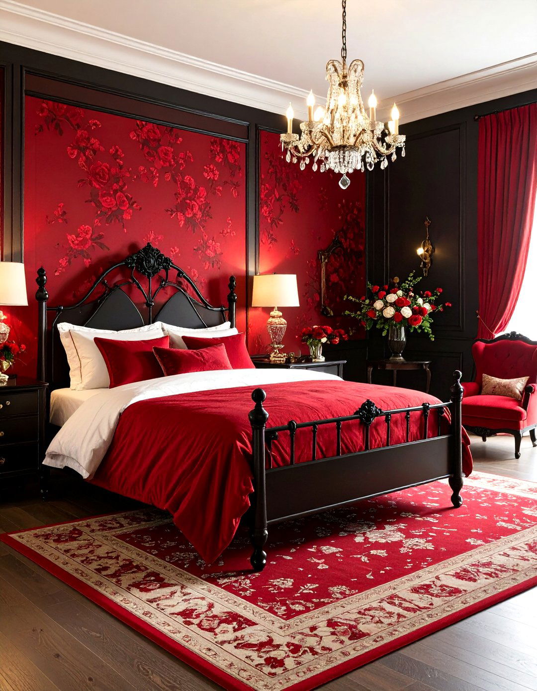 Romantic Vintage Red and Black Bedroom - 20 Red and Black Bedroom Ideas