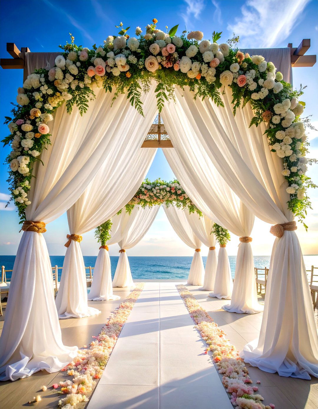 Romantic Wedding Backdrop with Cascading Fabric Draping - 20 Wedding Backdrop Ideas