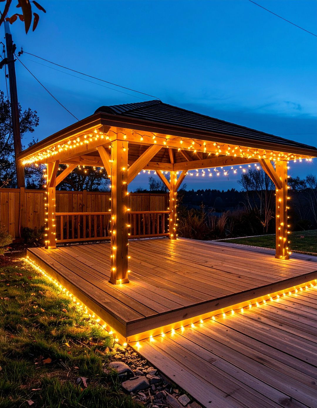 Roofline Rope Gazebo Lighting to Outline Form - 20 Gazebo Lighting Ideas