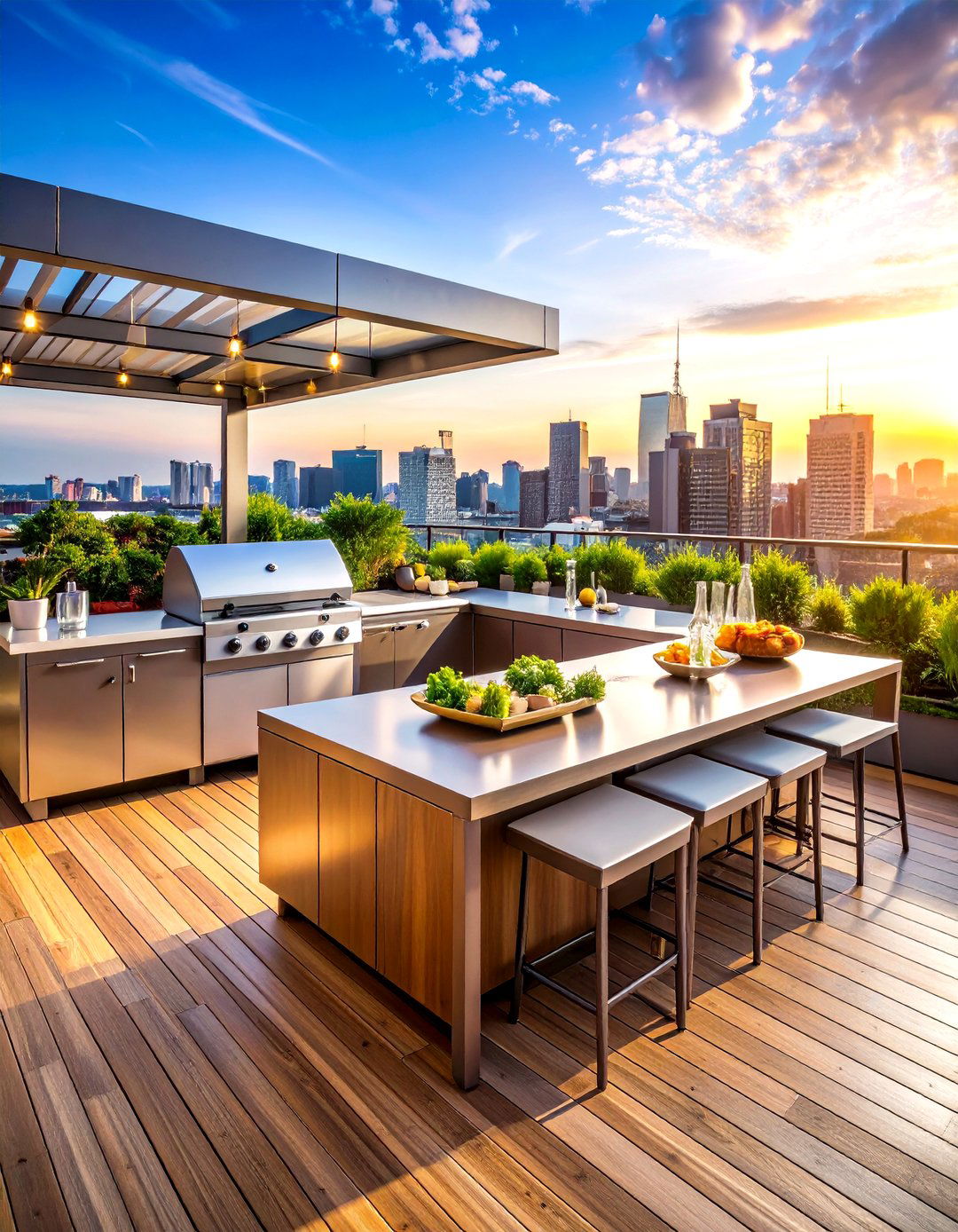 Rooftop Urban Outdoor Kitchen on Deck - 20 Outdoor Kitchen on Deck