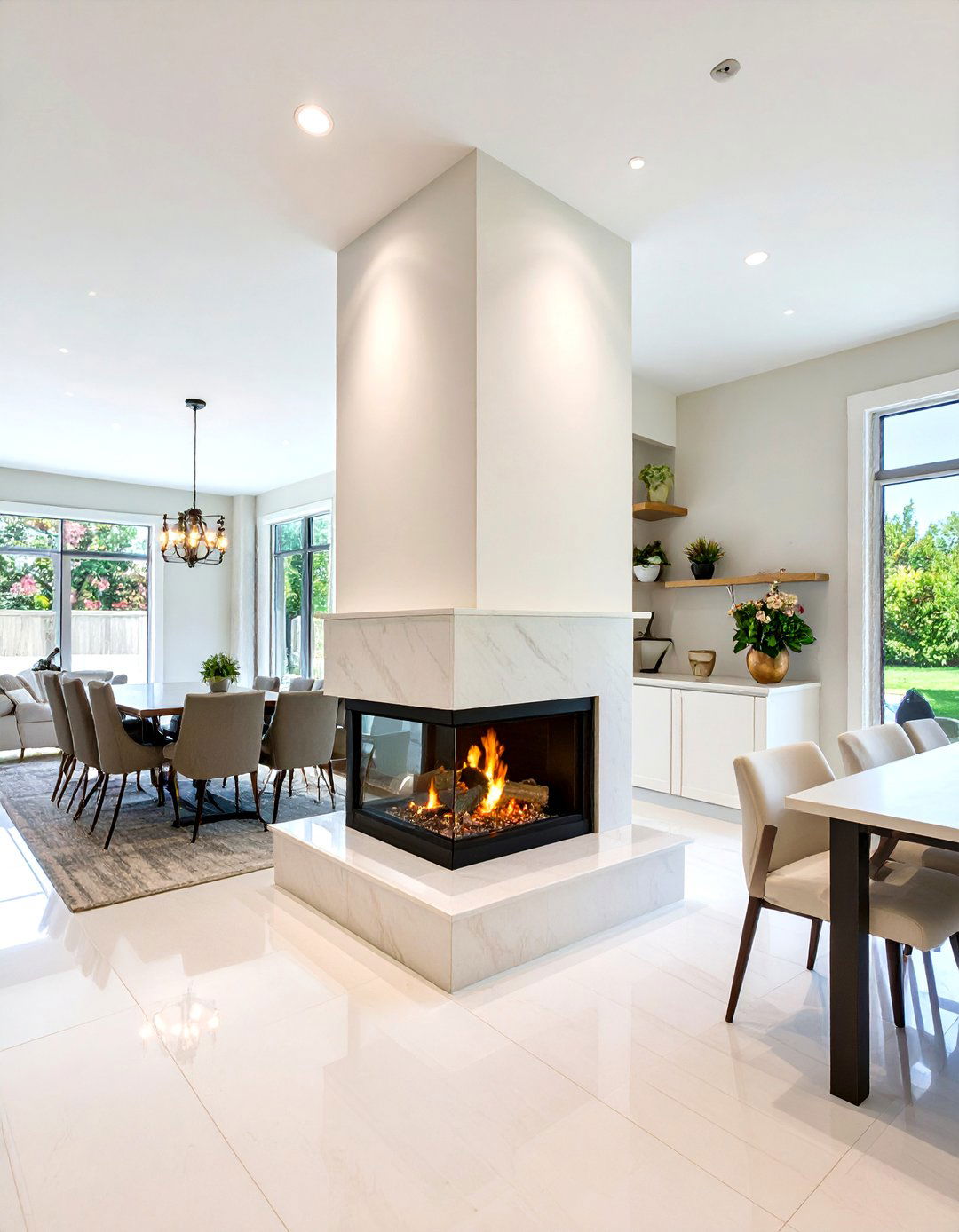 Room Dividing Fireplace Between Living and Dining - 20 Double-sided Fireplace Ideas