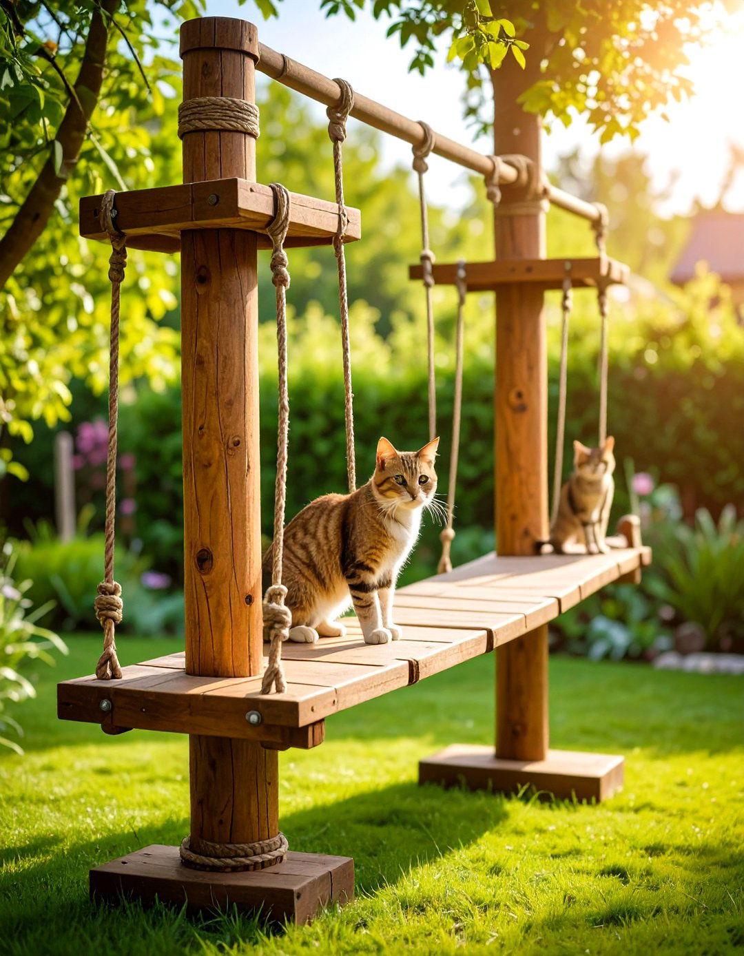 Rope Bridge Outdoor Cat Tree Adventure Course - 20 Outdoor Cat Tree Ideas