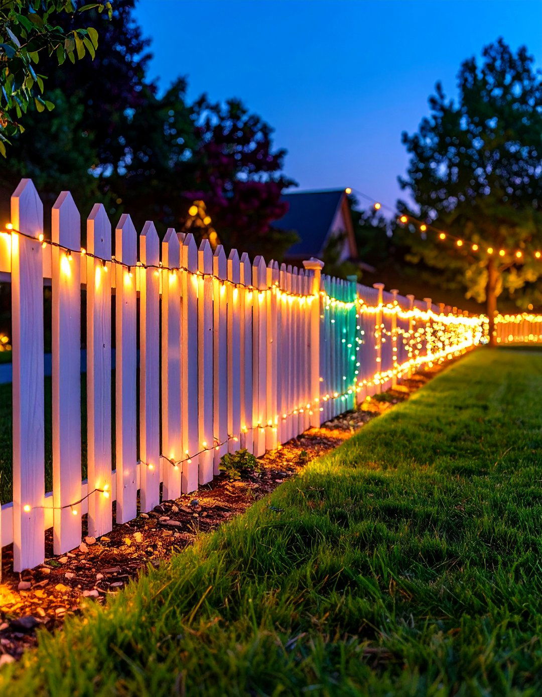 Rope Lights Tracing Driveway Fencing - 20 Driveway Lighting Ideas
