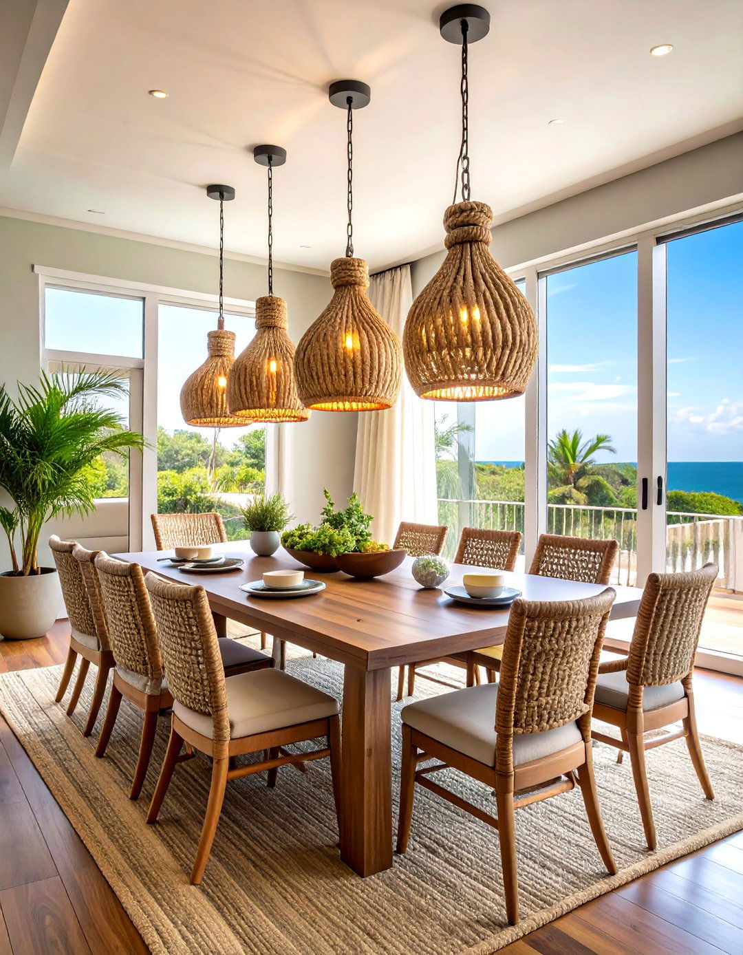 Rope Wrapped Coastal Dining Room Lighting Fixtures - 20 Coastal Dining Room Ideas