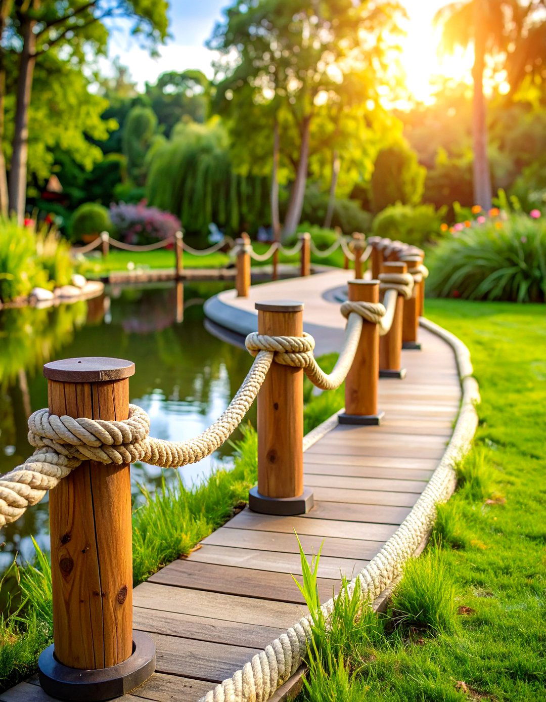 Rope Wrapped Pond Edging - 20 Pond Edging Ideas