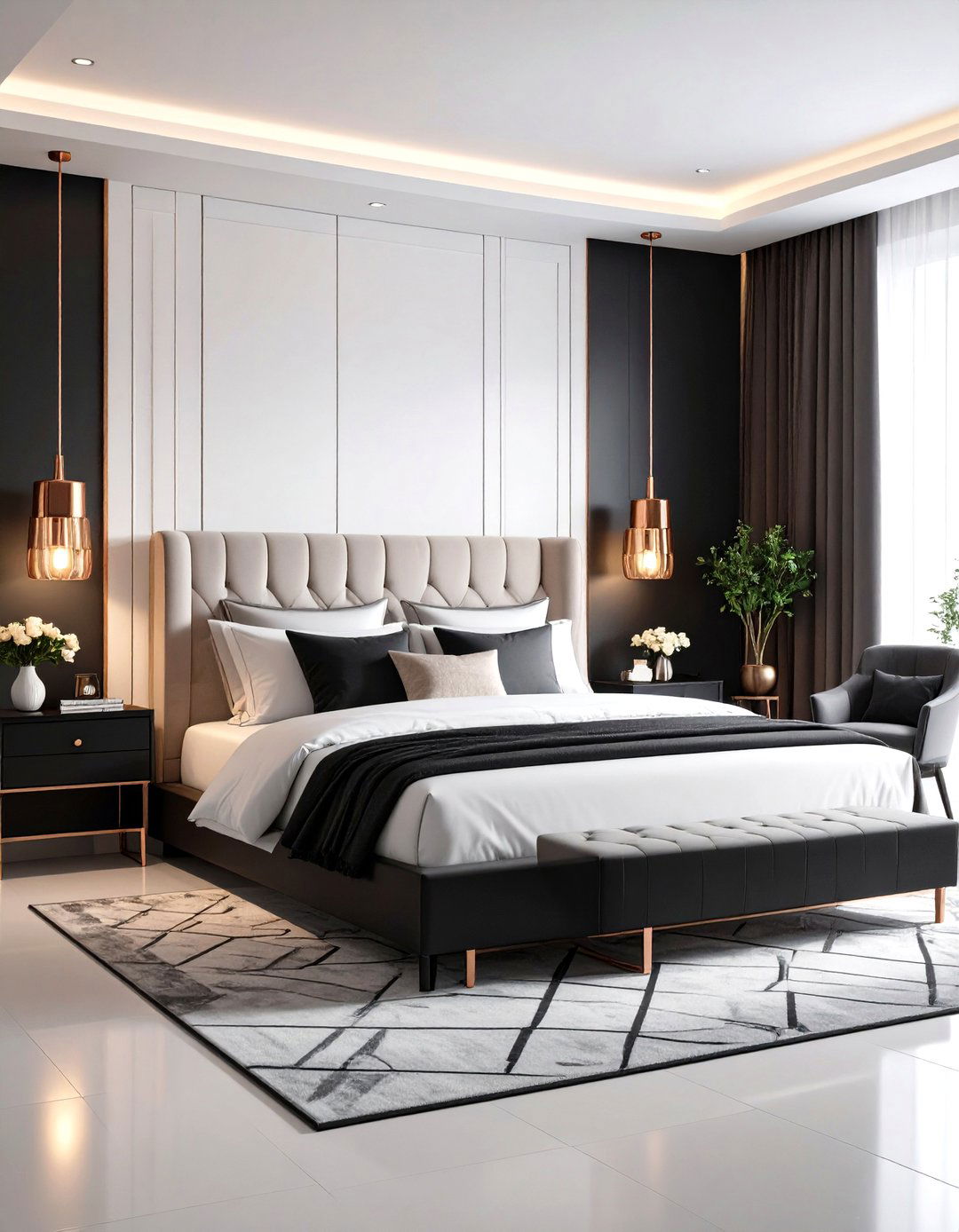Rose Gold Bedroom Black and White Drama - 20 Rose Gold Bedroom Ideas