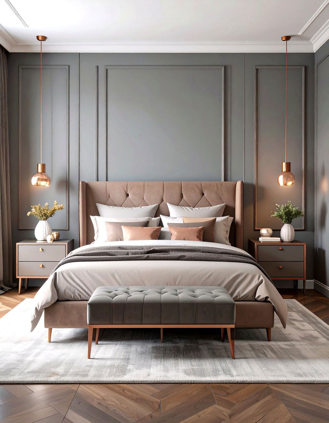 Rose Gold Bedroom Contemporary Gray Palette - 20 Rose Gold Bedroom Ideas
