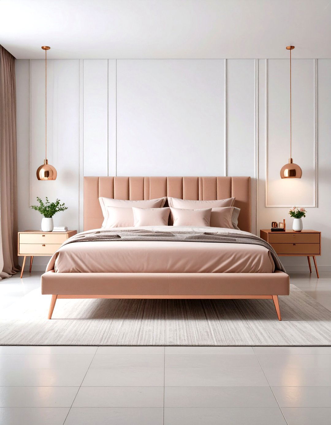 Rose Gold Bedroom in Modern Minimalist Style - 20 Rose Gold Bedroom Ideas