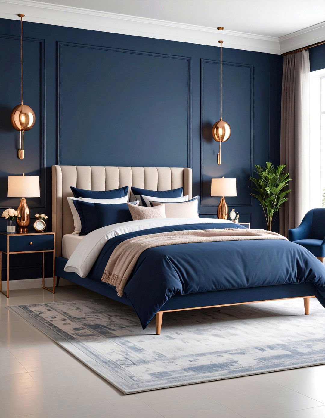Rose Gold Bedroom with Navy Blue Sophistication - 20 Rose Gold Bedroom Ideas