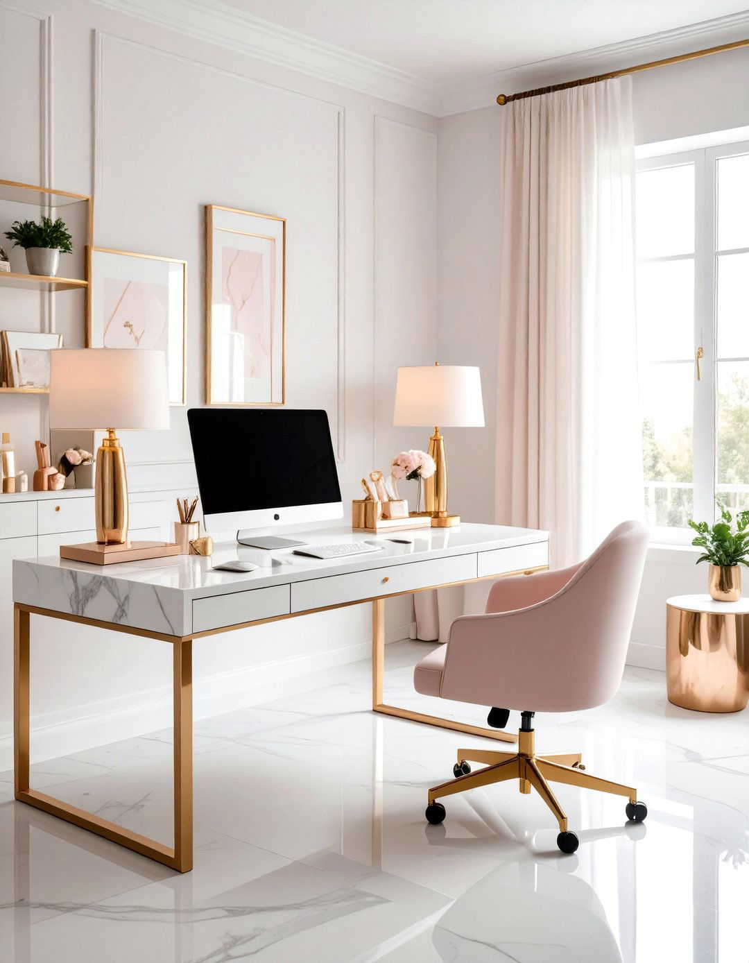 Rose Gold Glamour Home Office - 20 Home Office Ideas for Her