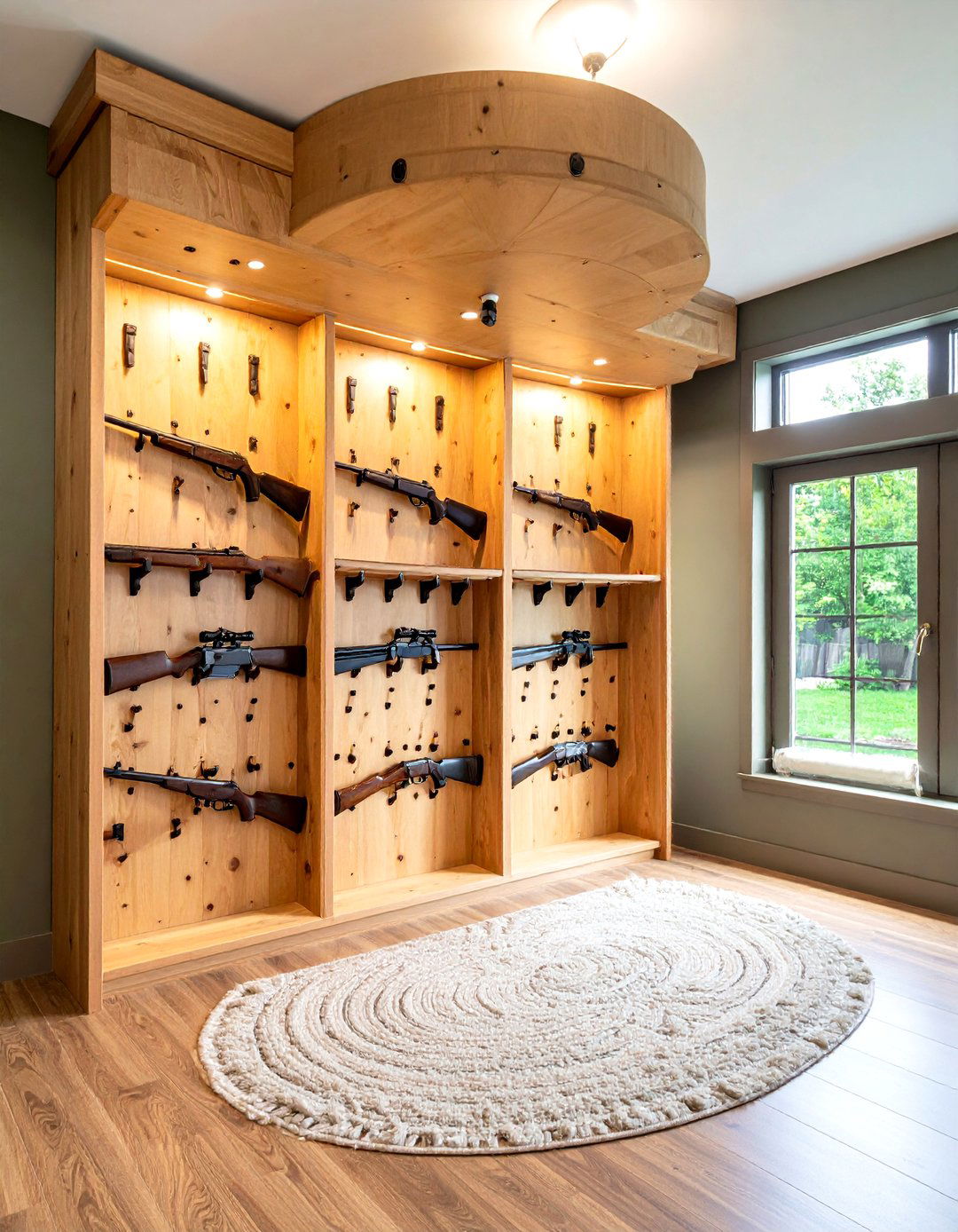 Rotating Carousel Gun Wall Saving Floor Space - 20 Gun Wall Ideas