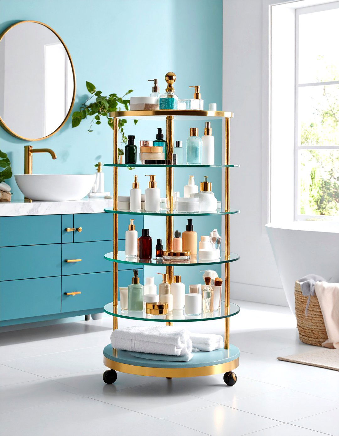 Rotating Vanity Organizer Carousel - 20 vanity organization ideas