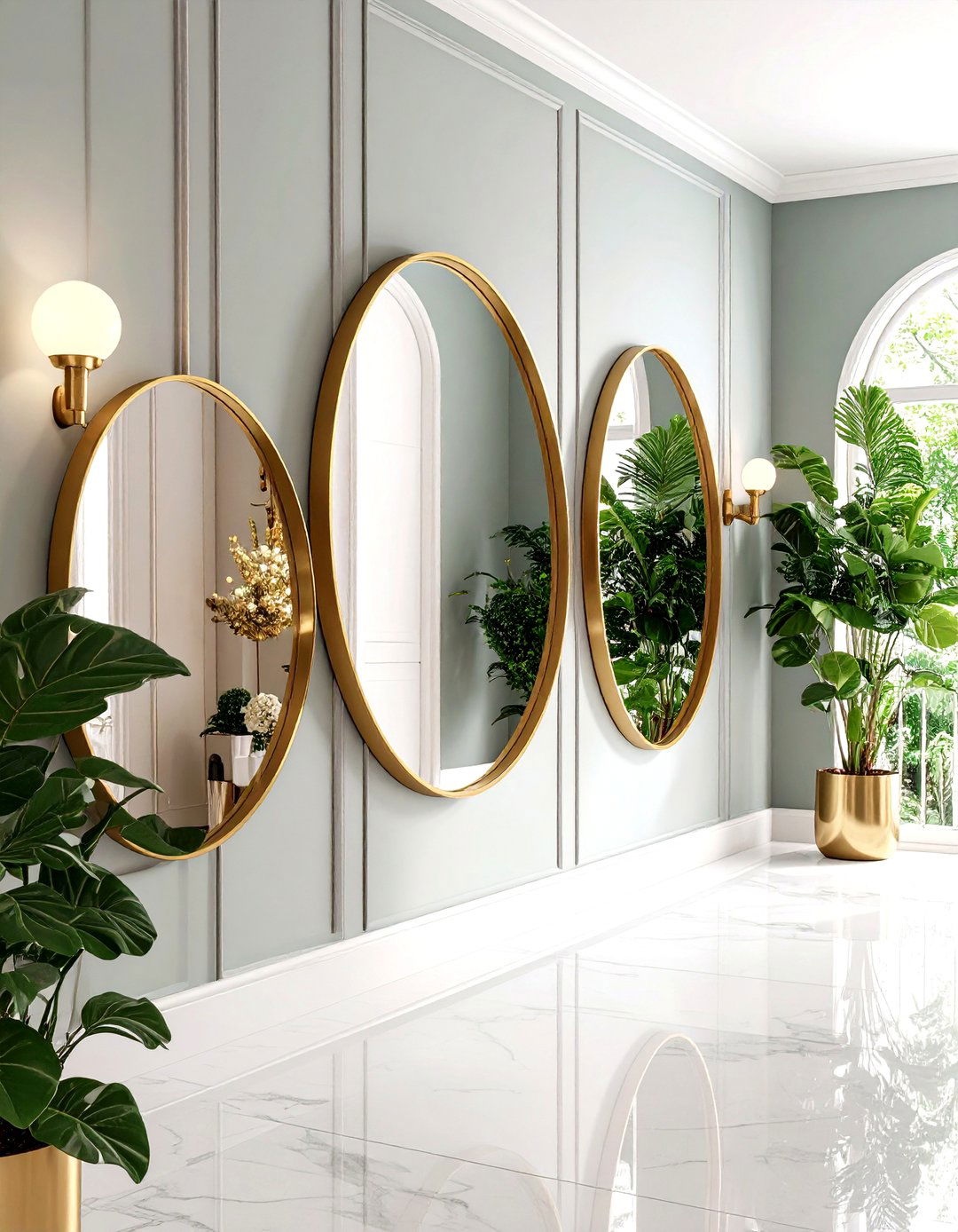 Round Hallway Mirror Cluster - 20 hallway mirror ideas