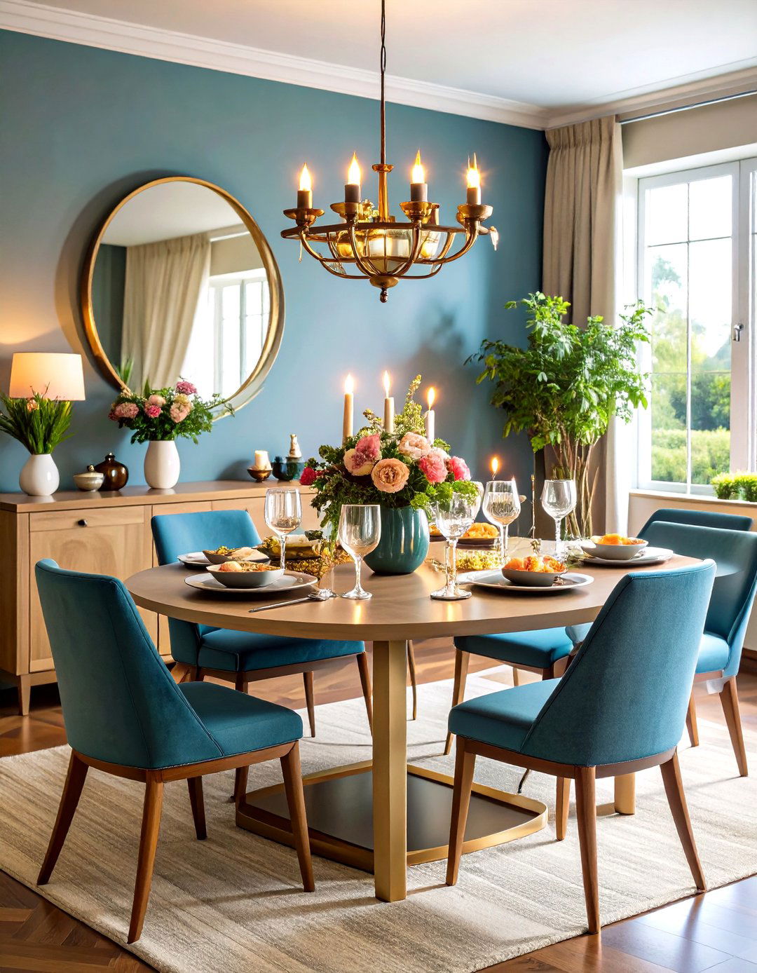 Round Mirror for Gentle Balance - 20 Dining Room Mirror Ideas