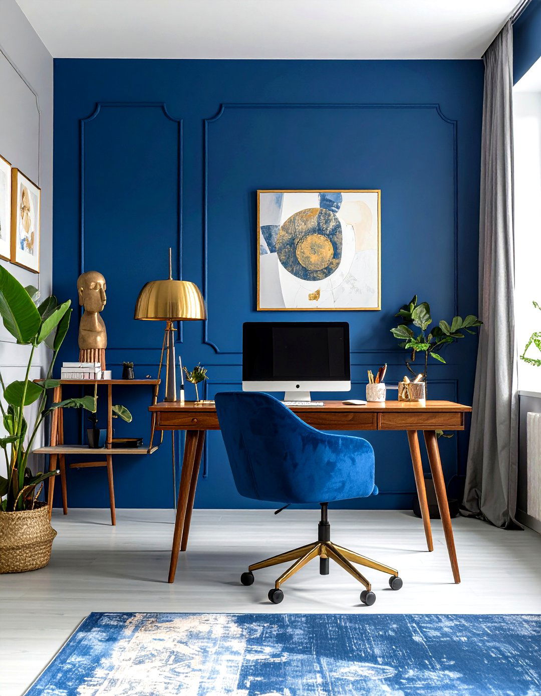 Royal Blue Accent Wall in Home Offices - 20 Blue Accent Wall Ideas
