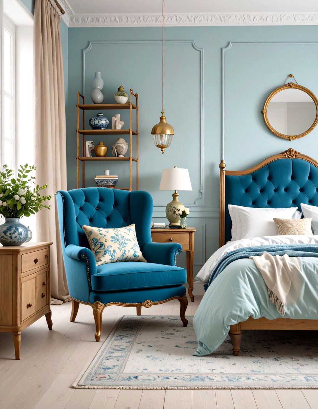 Royal Blue Eclectic Vintage Collector Bedroom - 20 Royal Blue Bedroom Ideas