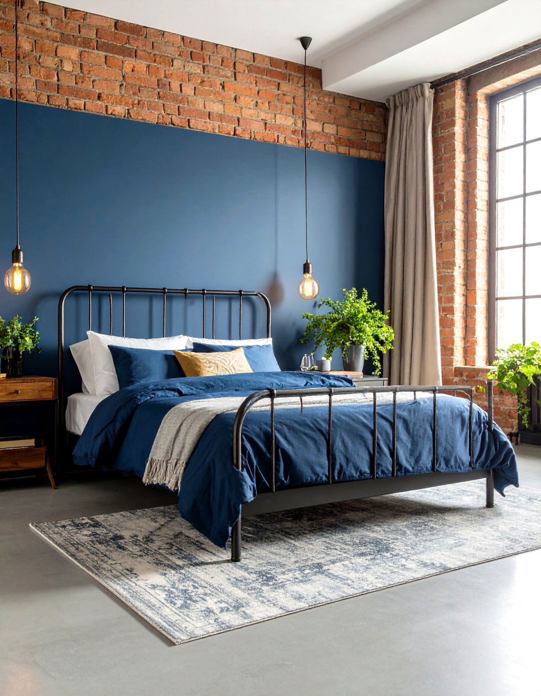 Royal Blue Industrial Chic Loft Bedroom - 20 Royal Blue Bedroom Ideas