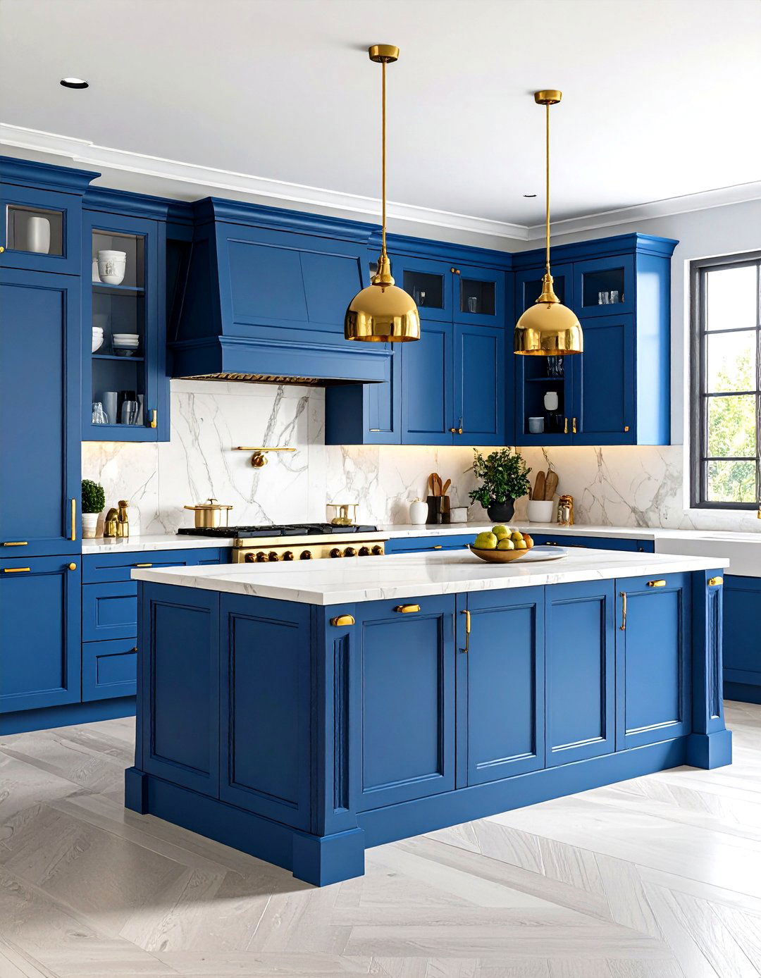Royal Blue Kitchen Island with Gold Accents - 20 Blue Kitchen Island Ideas
