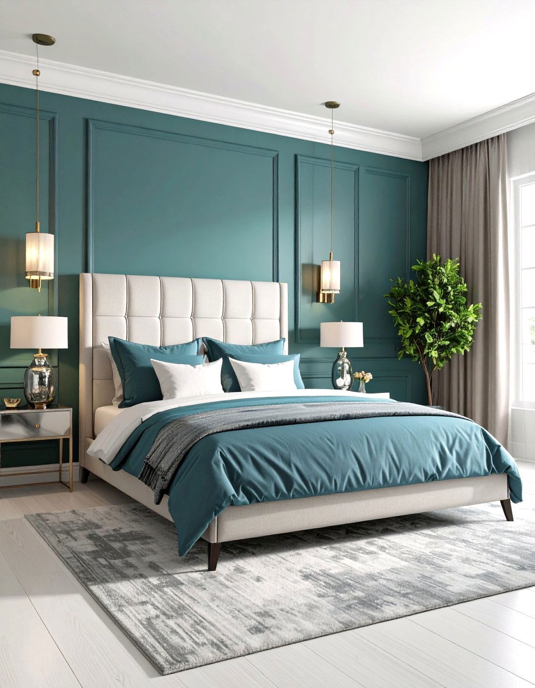 Royal Blue and Chartreuse Green Bedroom with Bold Patterns - 20 blue and green bedroom ideas